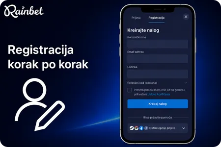 Rainbet registracija na desktopu i mobilnom